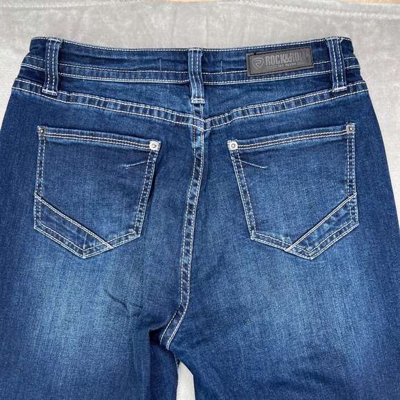Rock & Roll Denim Jeans Womens 29x32 Blue High Rise Trouser Flared Button Fly - Picture 13 of 14